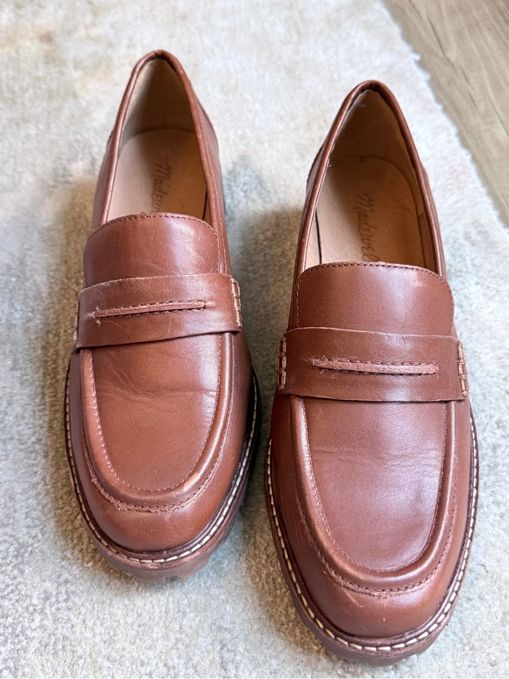Madewell Tan Leather Lug-Soled Penny Loafers Size 7 - Picture 2 of 9